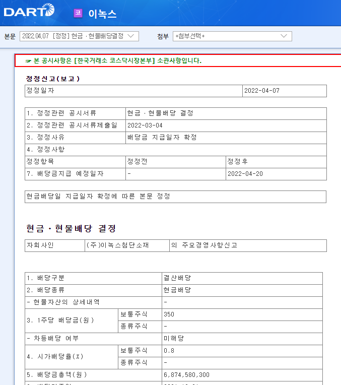 이녹스 / 현금ㆍ현물배당결정 이녹스 / 현금ㆍ현물배당결정