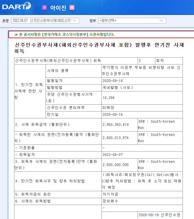 아이진 / 신주인수권부사채(해외신주인수권부사채포함)발행후만기전사채취득 아이진 / 신주인수권부사채(해외신주인수권부사채포함)발행후만기전사채취득