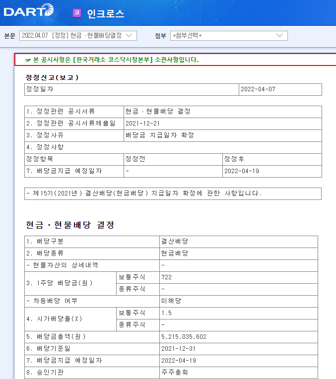 인크로스 / 현금ㆍ현물배당결정 인크로스 / 현금ㆍ현물배당결정