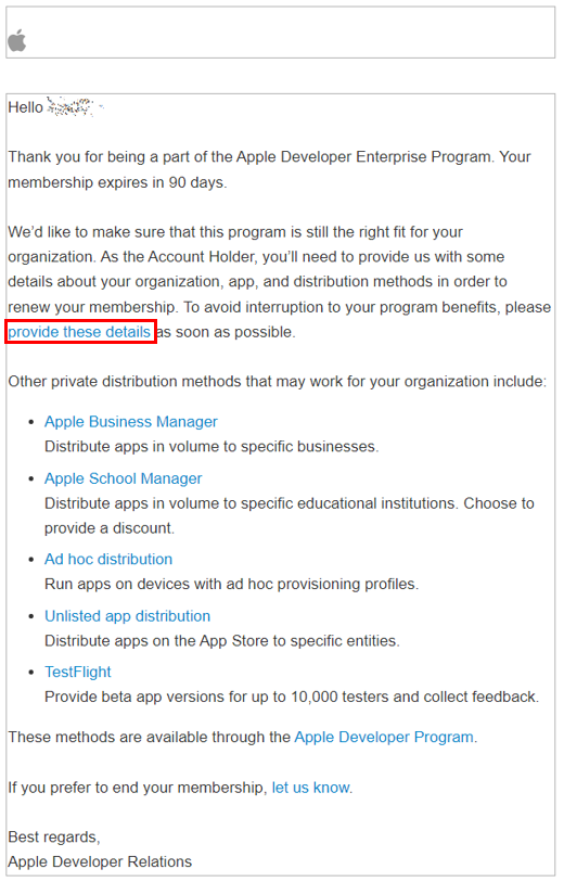  Apple Developer Enterprise Program 갱신