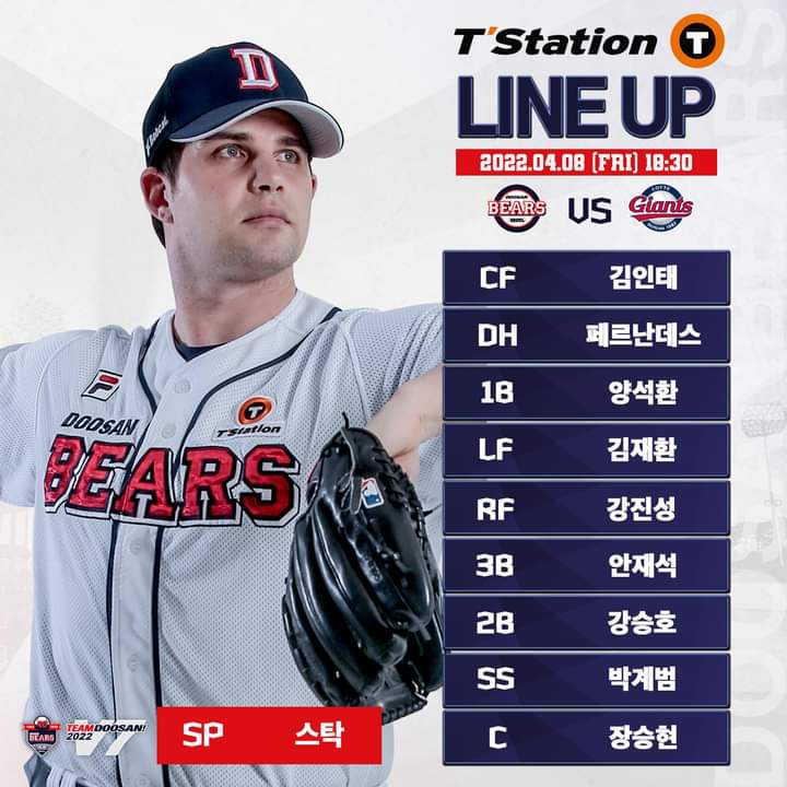 스탁 7.2이닝 1실점 5피안타로 2승 그리고 캡틴 <b>김재환</b>... 