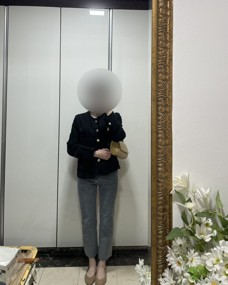  [ootd] 오늘 데이트룩 : 로엠 roem 검정 트위드 자켓, 온도마켓 캐시미어 반팔니트, 니썸 히든밴딩바지, h&m 플랫슈즈, 스탠드오일 버터백