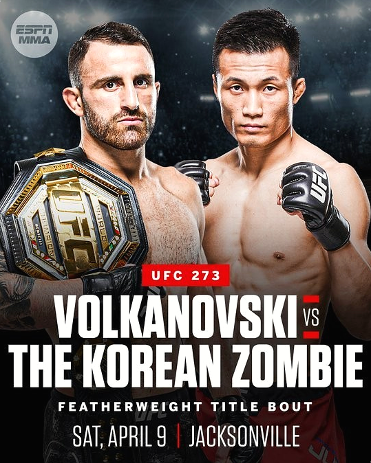 UFC 273 경기 시간 정찬성 VS 볼카노프스키 스포티비 생중계 시청 바로가기