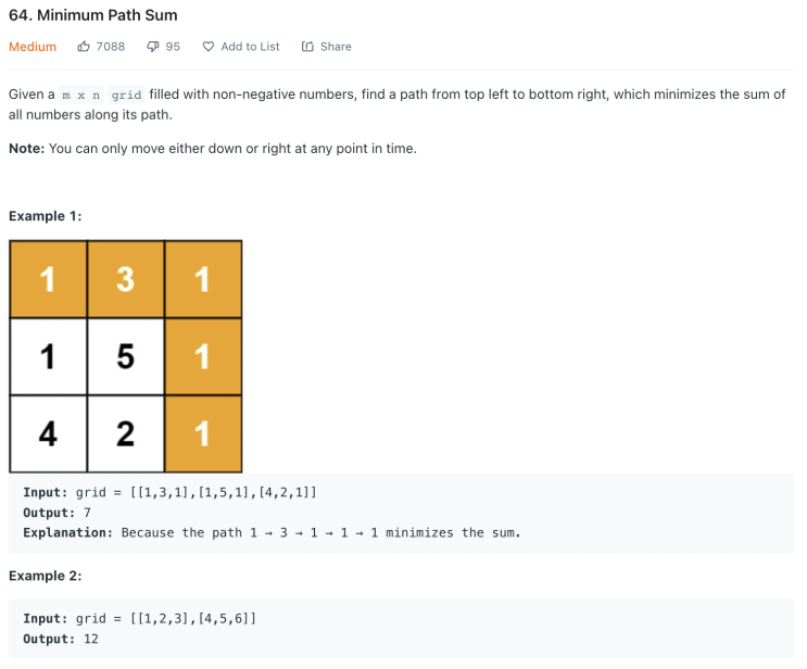  [LeetCode] 64. Minimum Path Sum (JavaScript)