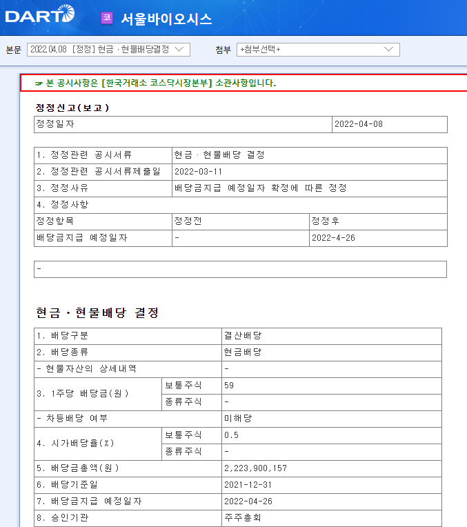 서울바이오시스 / 현금ㆍ현물배당결정 서울바이오시스 / 현금ㆍ현물배당결정