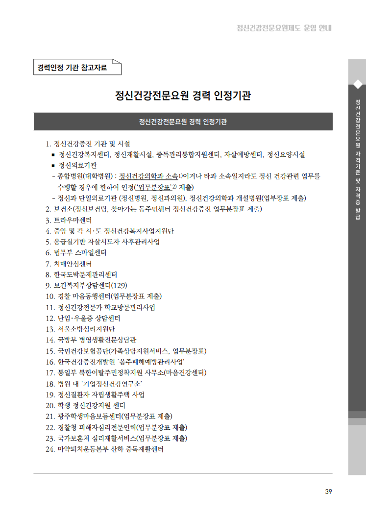 정신건강전문요원 경력 인정기관(2022년 Ver) : 네이버 블로그