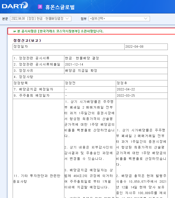 휴온스글로벌 / 현금ㆍ현물배당결정 휴온스글로벌 / 현금ㆍ현물배당결정