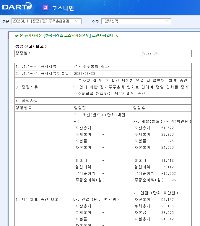 코스나인 / 정기주주총회결과