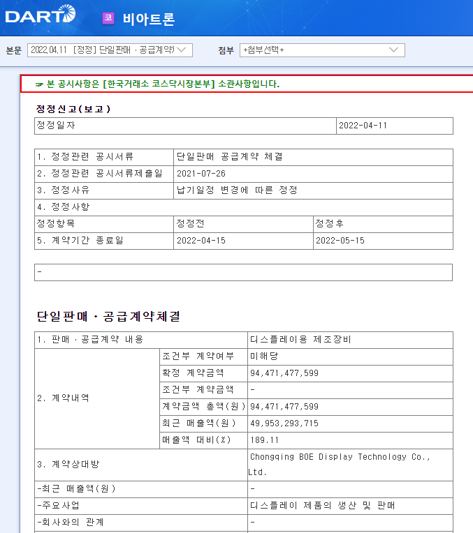 비아트론 / 단일판매ㆍ공급계약체결 비아트론 / 단일판매ㆍ공급계약체결