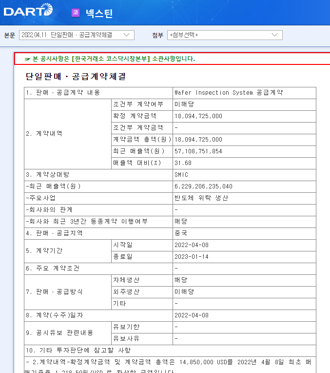 넥스틴 / 단일판매ㆍ공급계약체결