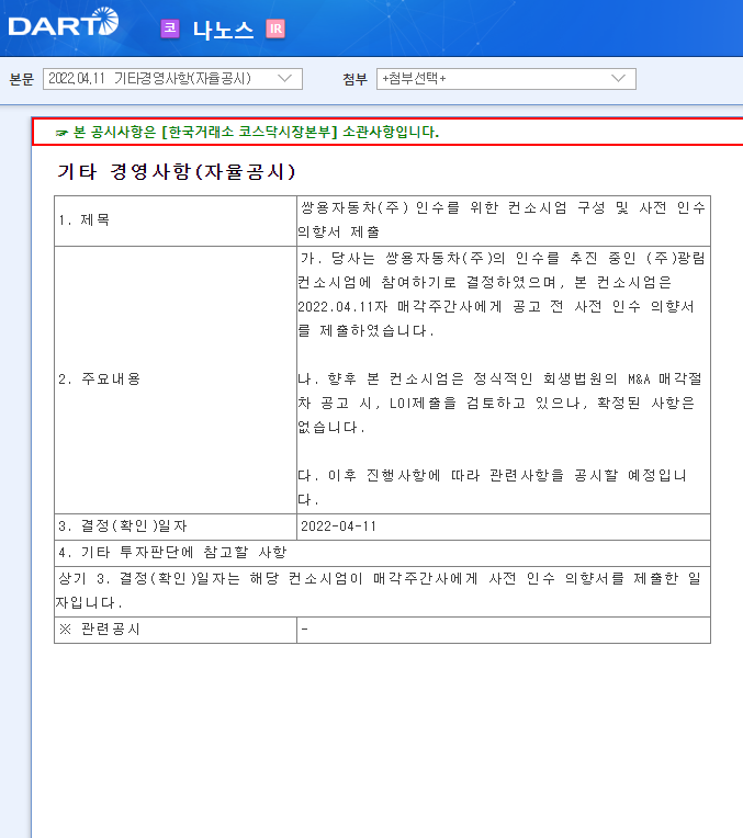 나노스 / 기타경영사항(자율공시)