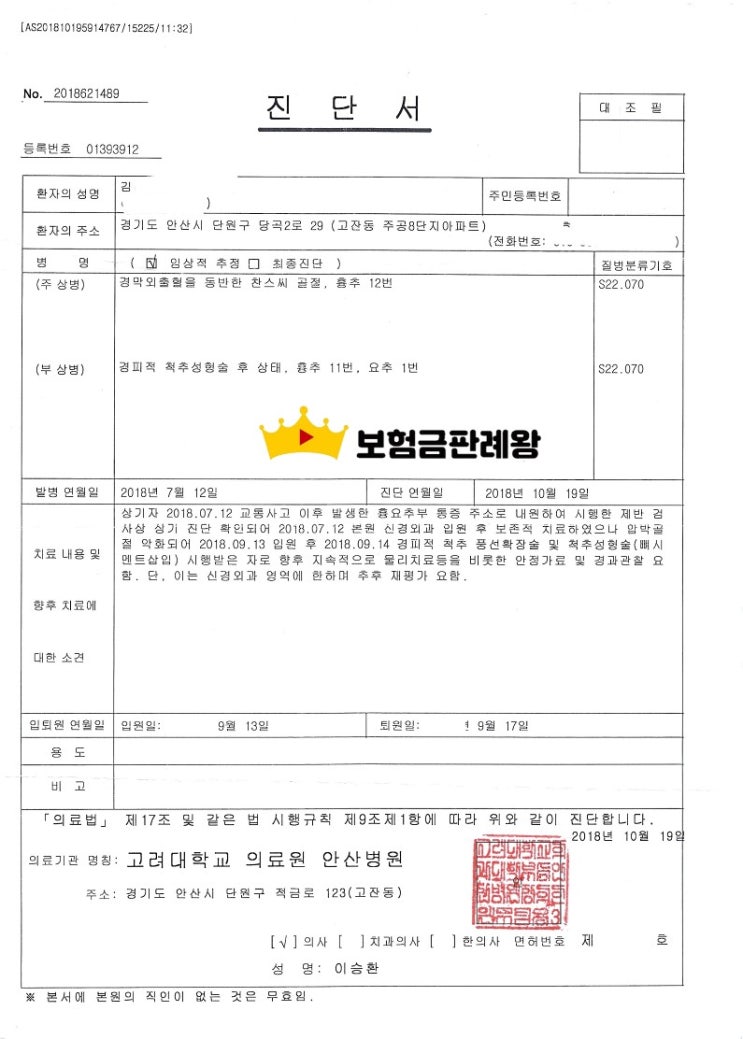  맥브라이드 척추의 중복장해 사례