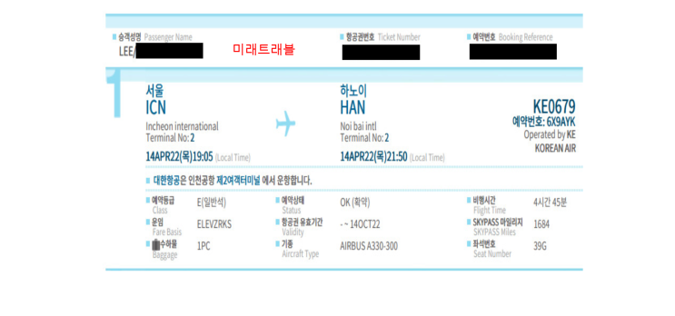 2022년 4월 14일 베트남 입국 - 하노이 상용비자 입국 대한항공 e티켓 발권