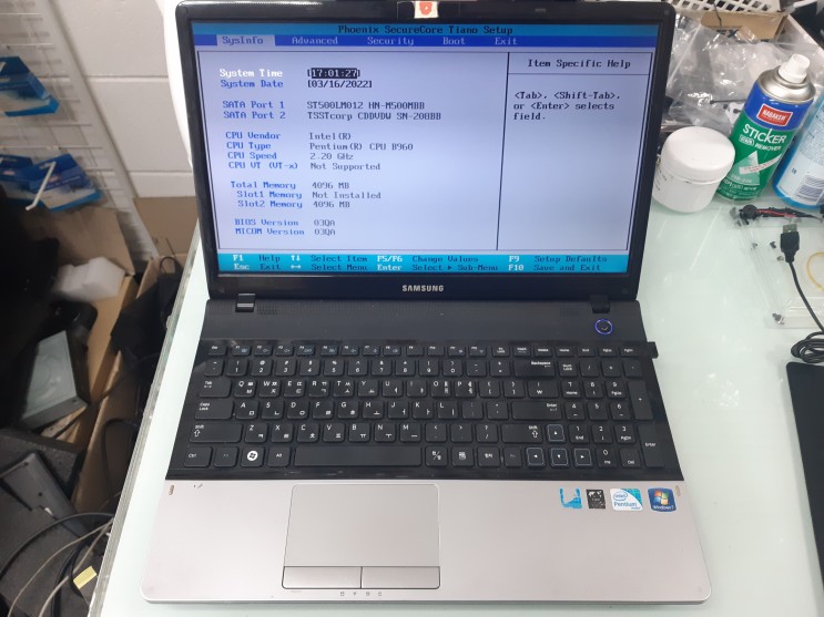 장기동 컴퓨터수리 삼성 노트북 NT300E5A-A15R SSD 메모리 교체 업그레이드