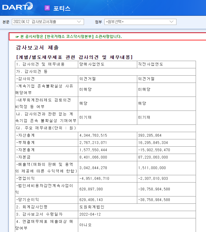 포티스 / 감사보고서제출