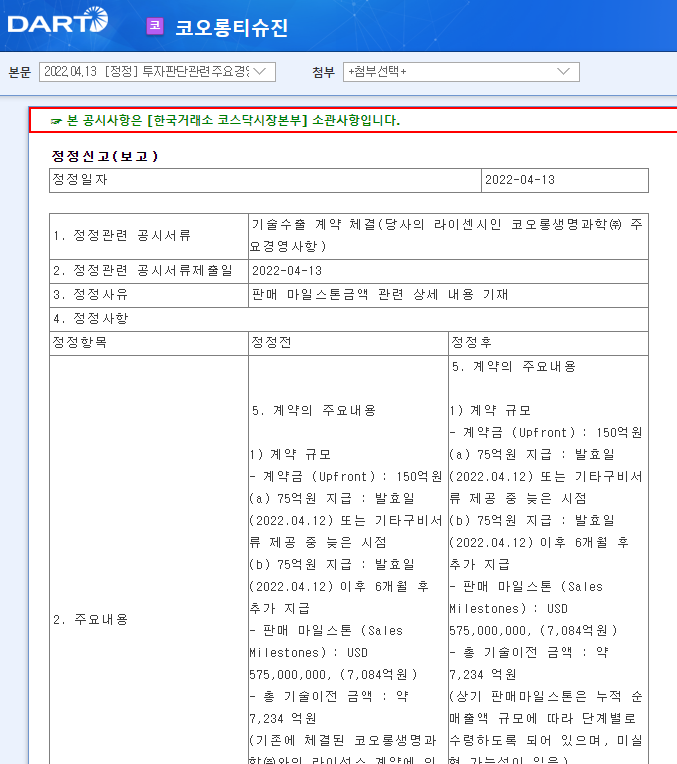 코오롱티슈진 / 투자판단관련주요경영사항 코오롱티슈진 / 투자판단관련주요경영사항