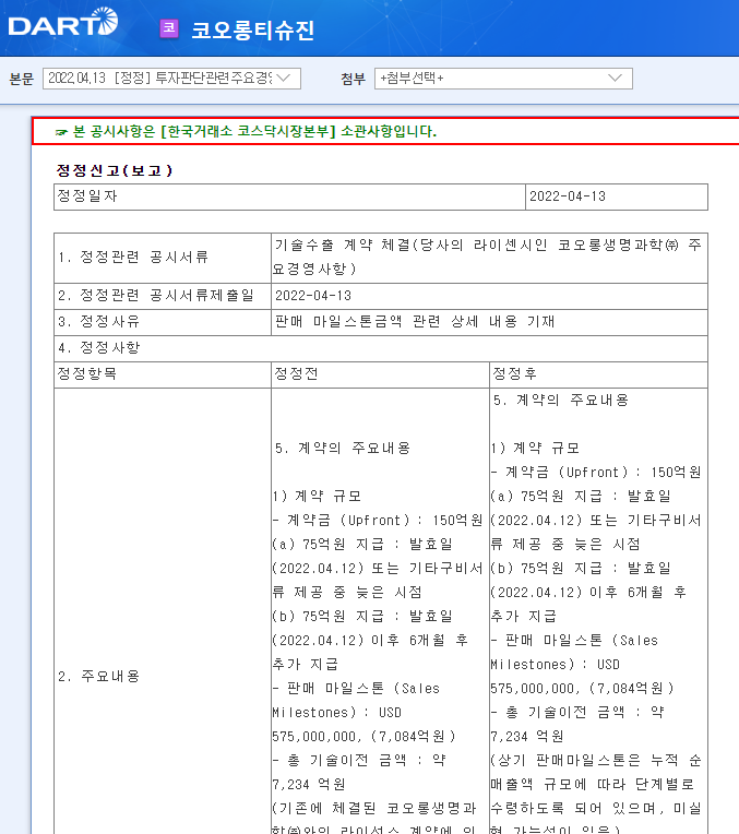 코오롱티슈진 / 투자판단관련주요경영사항