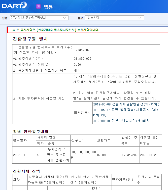 넵튠 / 전환청구권행사 넵튠 / 전환청구권행사