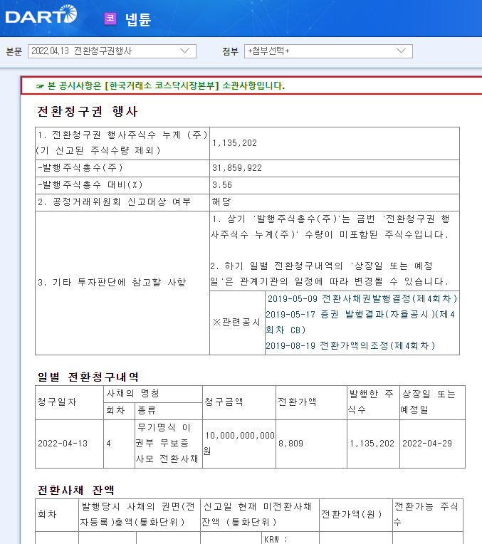 넵튠 / 전환청구권행사