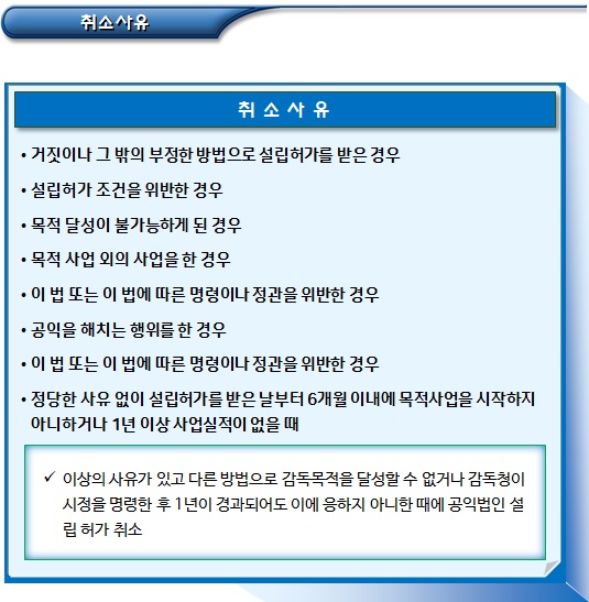 공익법인 법인설립허가 취소 등 공익법인 법인설립허가 취소 등