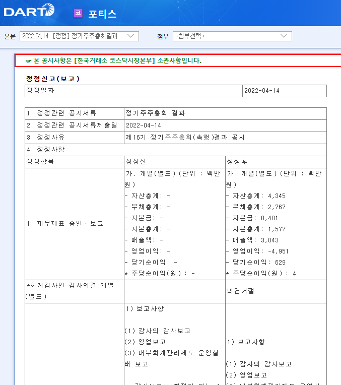 포티스 / 정기주주총회결과 포티스 / 정기주주총회결과