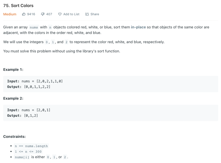  [LeetCode] 75. Sort Colors (JavaScript)
