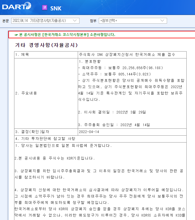 SNK / 기타경영사항(자율공시) SNK / 기타경영사항(자율공시)