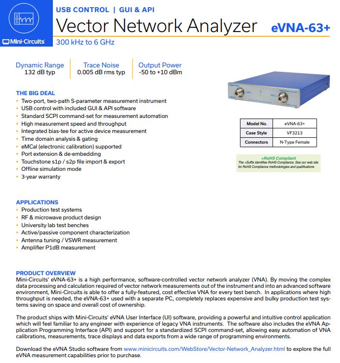  Mini circuits  Vector network Analyzer (eVNA-63+)