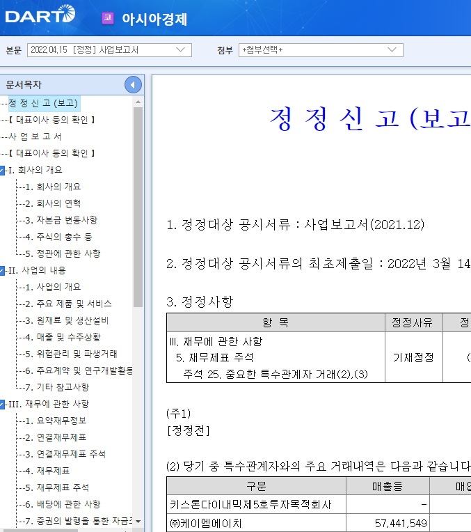 아시아경제 / 사업보고서