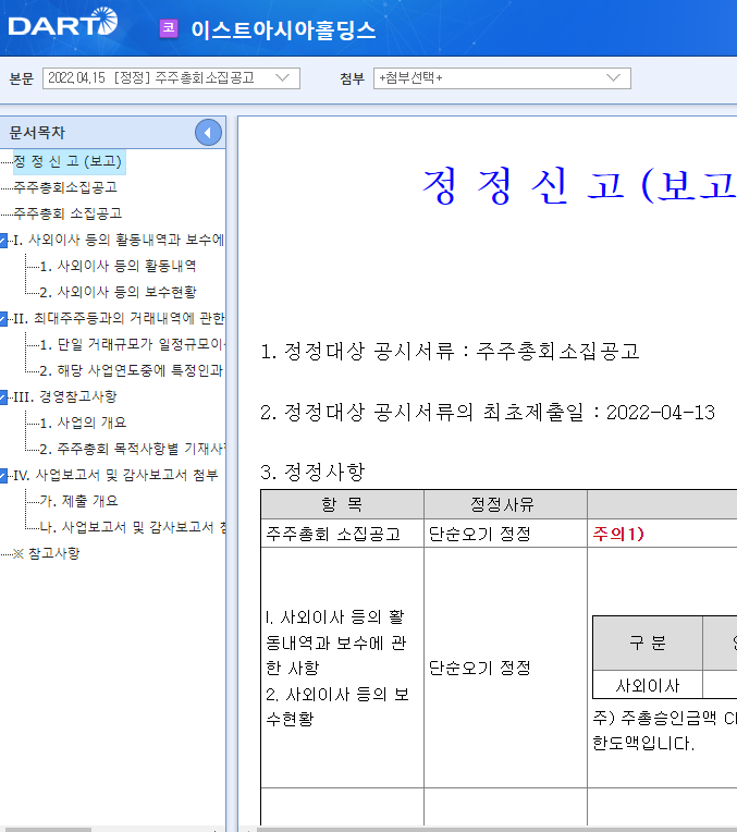 이스트아시아홀딩스 / 주주총회소집공고 이스트아시아홀딩스 / 주주총회소집공고