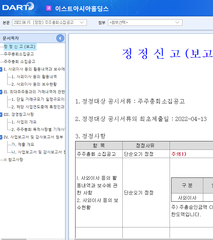 이스트아시아홀딩스 / 주주총회소집공고