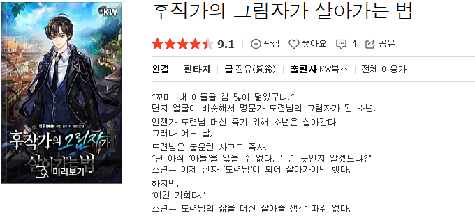 후작가의 그림자가 살아가는 법 - 진유  : 평점(5/10) // 킬탐용 아카데미 하렘물.