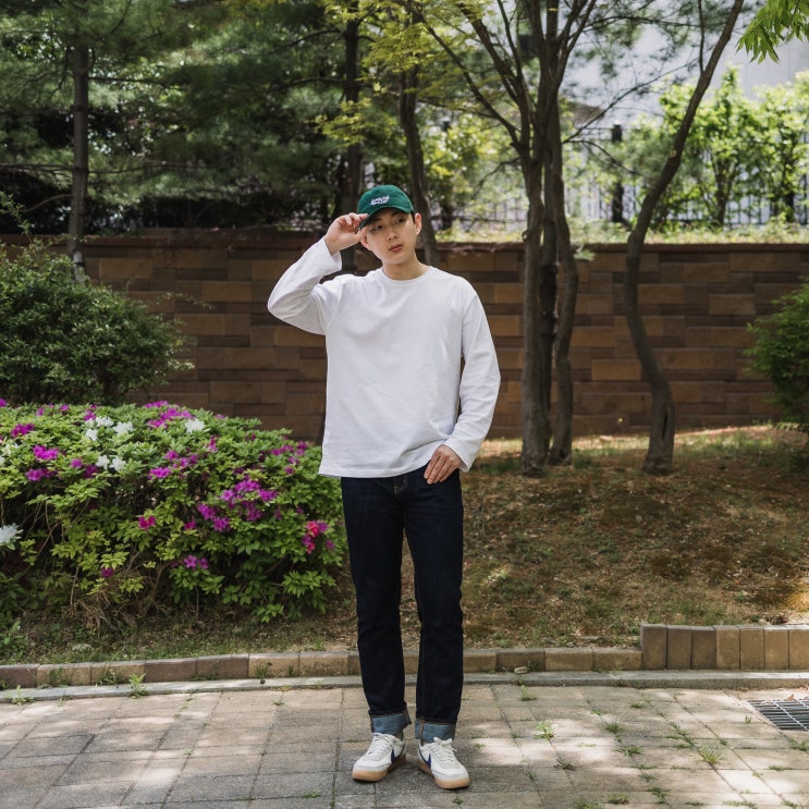  요즘 힙한 브랜드 머니사이드업 로고 볼캡, 남자 초록색 모자 코디 추천