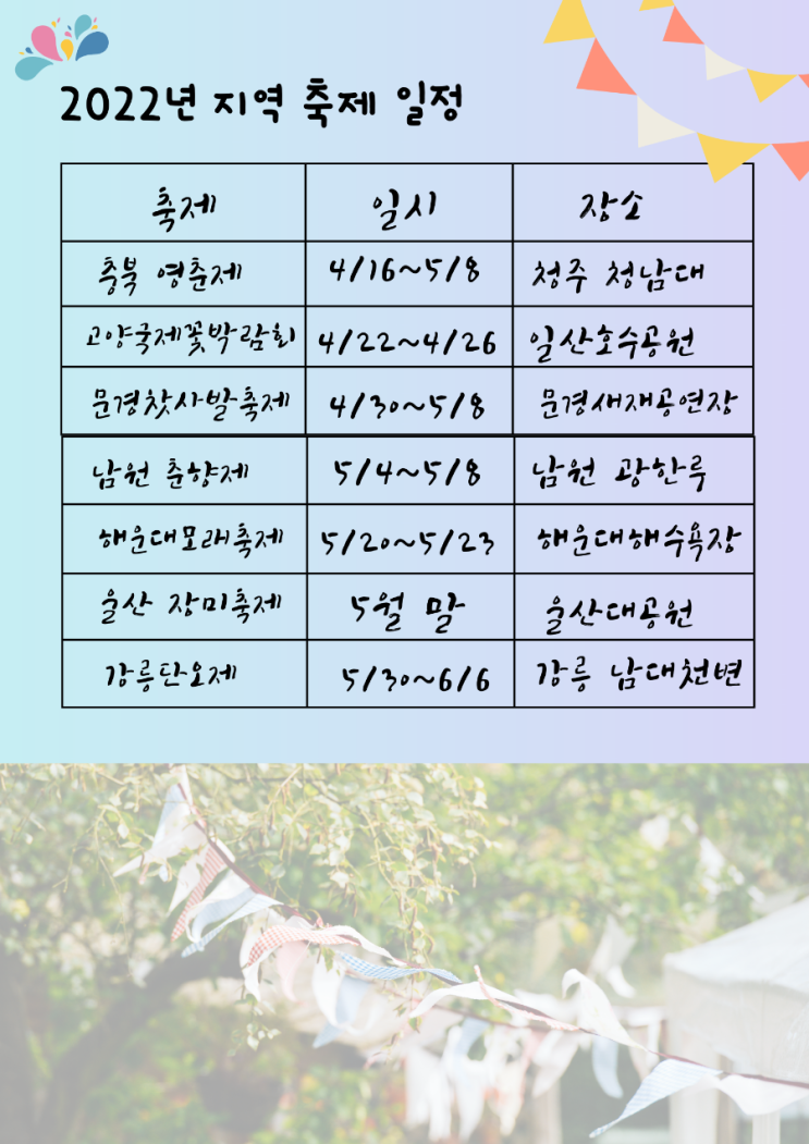  지역 축제가 돌아옵니다. (feat. 줄줄이 열리는 지역 축제 일정)