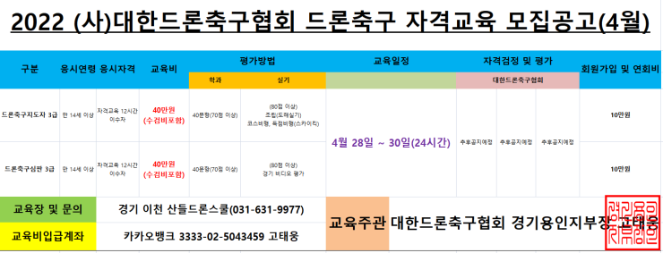  드론축구 자격교육 모집 안내