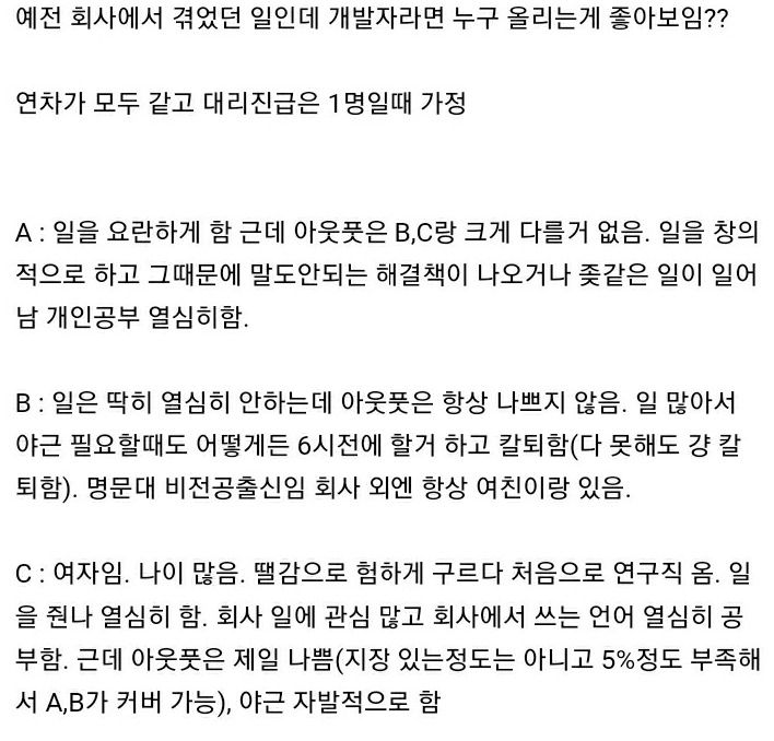  블라인드 대리 진급 누구로 할지 논쟁