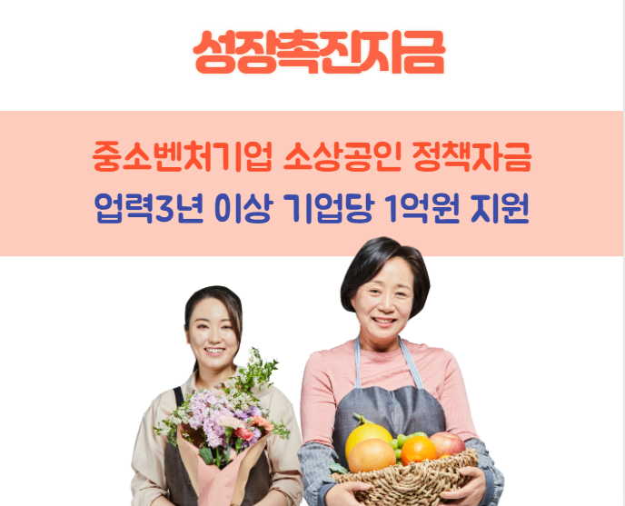  성장촉진자금 중소벤처기업 소상공인 정책자금 융자 최대 2억원