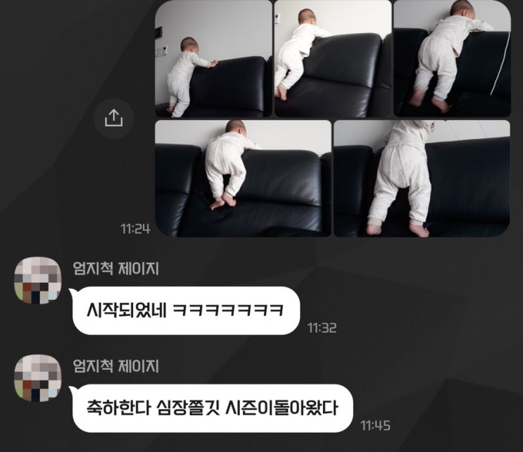  9개월 둘째 비미의 소파 등반(feat.육아와의 거리별 반응)