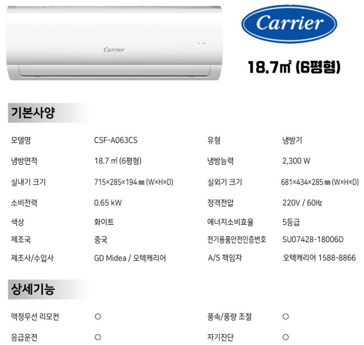 [에어컨판매 5월가격 업데이트] 캐리어 벽걸이 정속형(6평,8평,10평) - 부산,경남