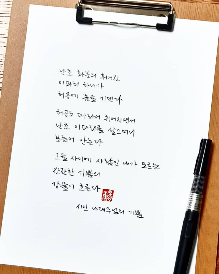  [캘리그라피(붓펜)/좋은글귀/감성글귀] 기쁨(나태주 님)