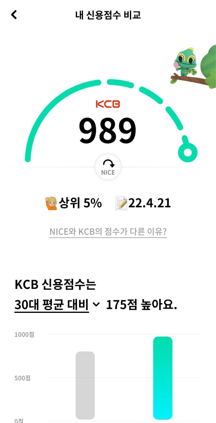 신용점수 989점 KCB 나이스 차이