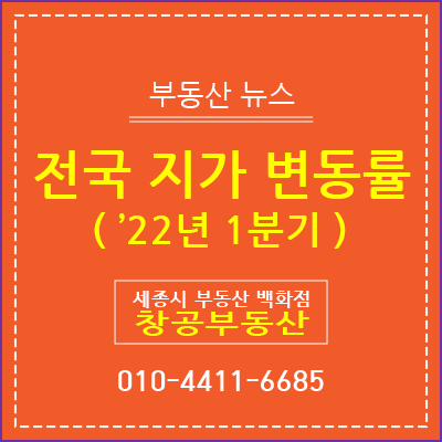  세종시 지가 변동률 1.31% ··· '22년 1분기 전국 1위