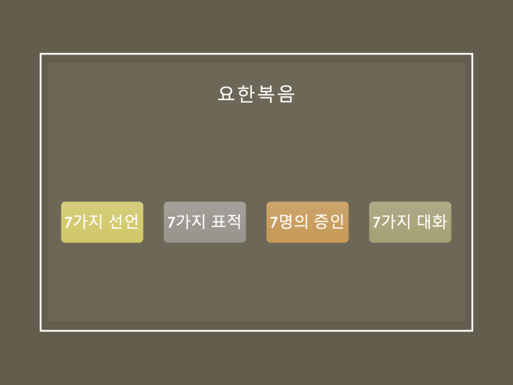요한복음 서론 - 예수님의 7가지 표적, 7가지 대화, 그리고 7가지 선언, 7명의 증인 요한복음 서론 - 예수님의 7가지 표적, 7가지 대화, 그리고 7가지 선언, 7명의 증인