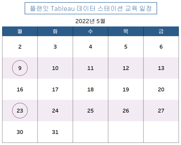  [플랜잇 파트너스] 2022년 5월, Tableau 정기 교육 일정 안내
