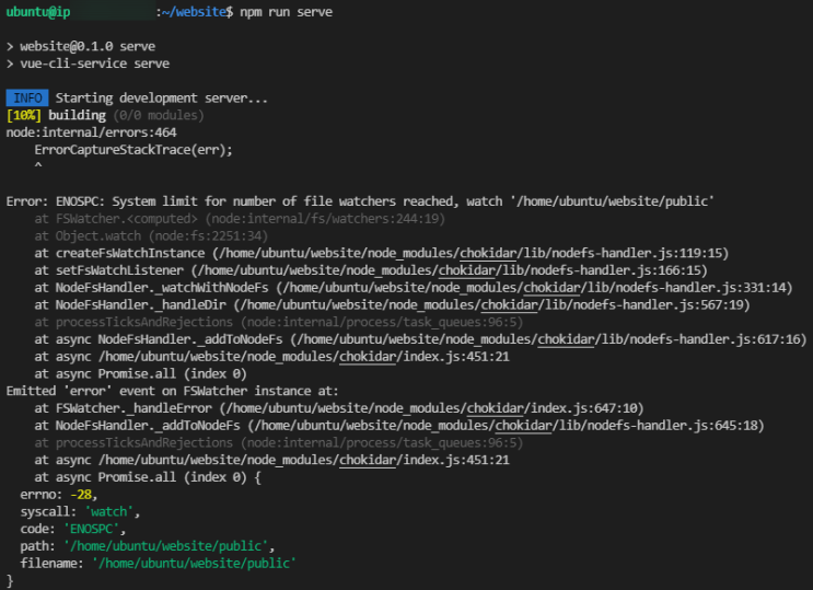  Vue 실행 중 오류 해결(node:internal/errors:464)