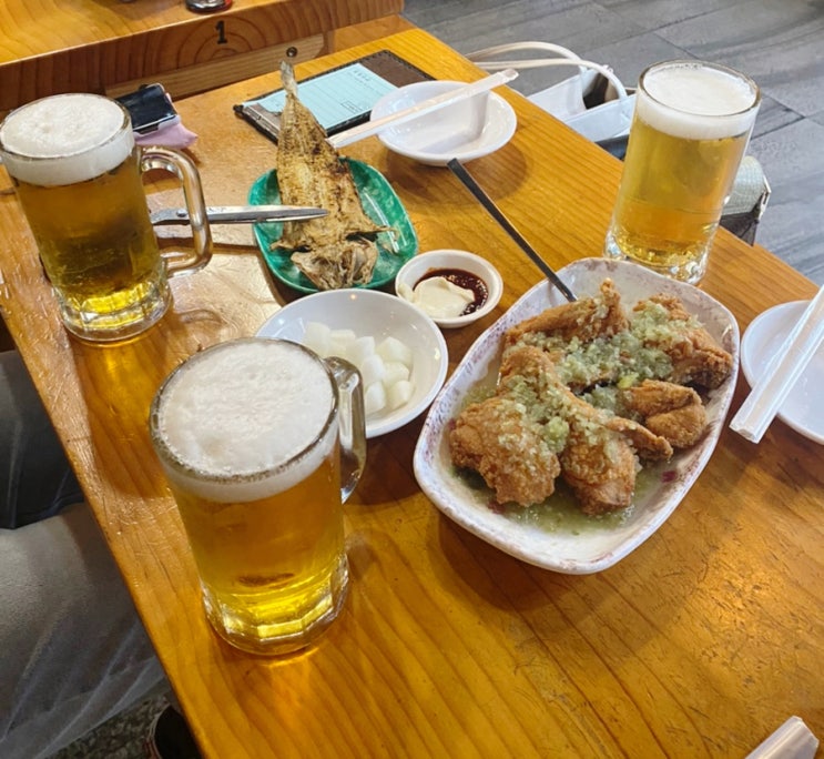  을지로 노가리골목 만선호프 마늘치킨 맛도리