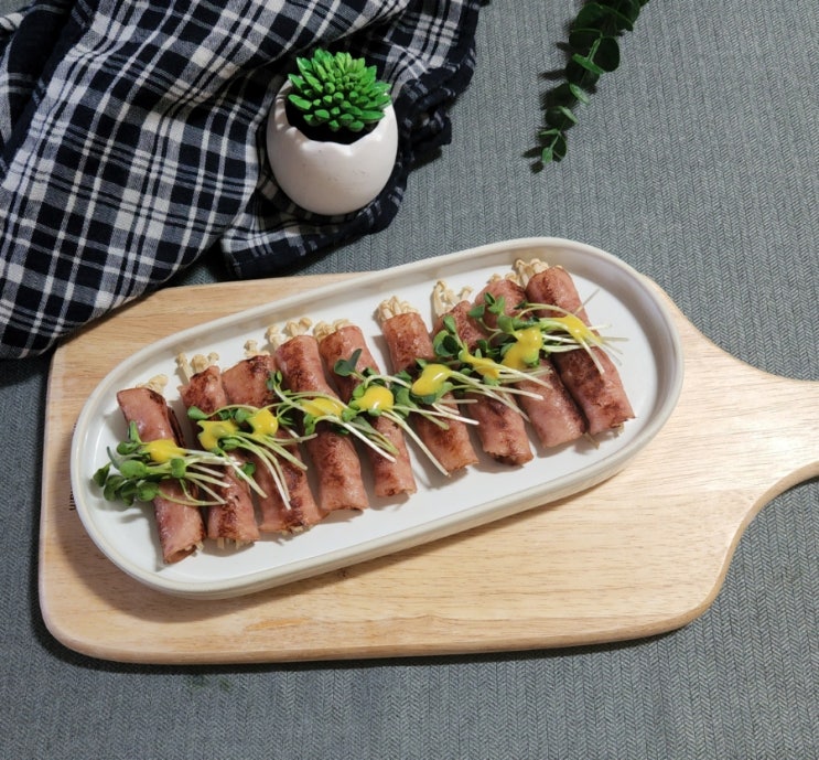  오리 슬라이스 팽이버섯 말이 팽이버섯요리 초간단 술안주