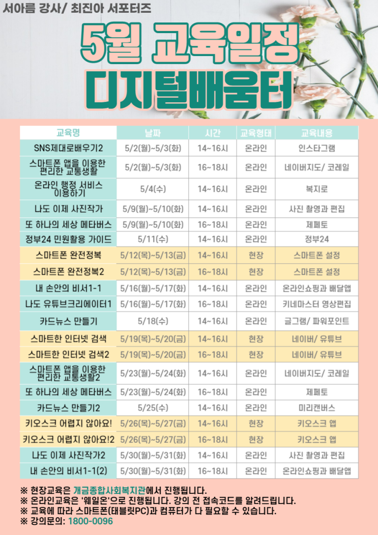  부산 디지털배움터 5월 교육일정