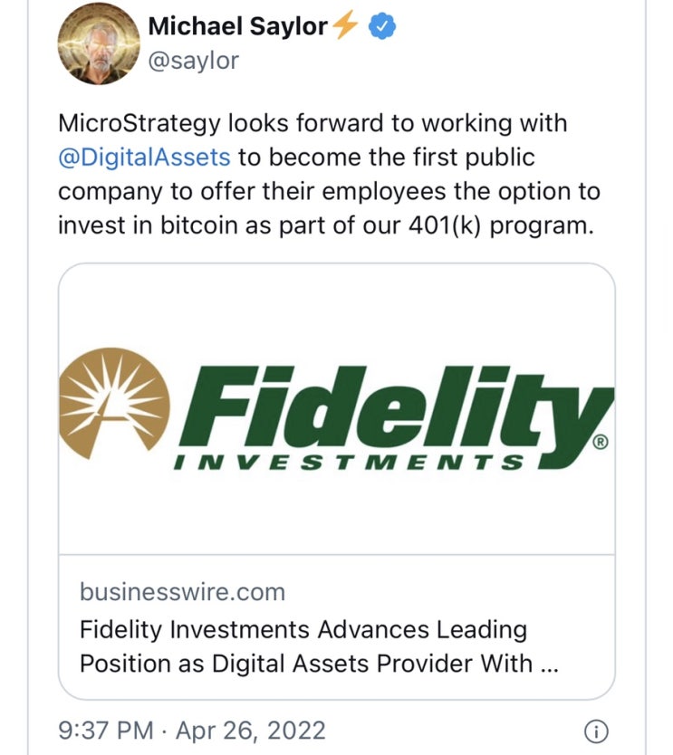 Fidelity introduces crypto to retirement savings