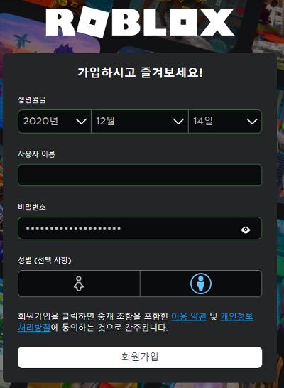 로블록스 PC버전 회원가입